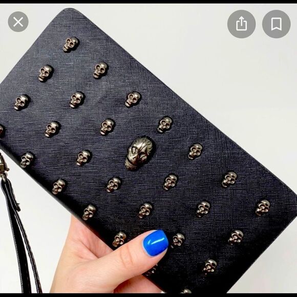 Dolls kill Thomas Wylde black leather skull long wallet guc - Picture 1 of 9